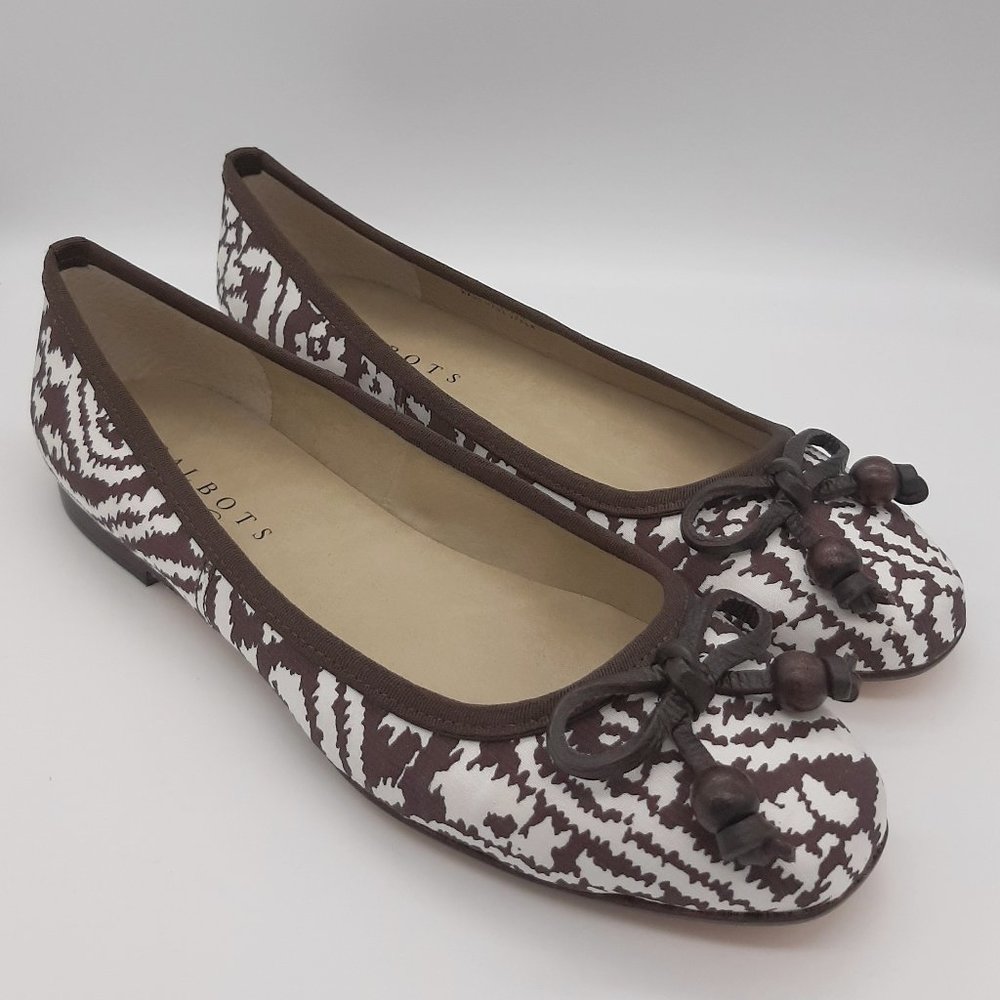 Talbots Brown & White Abstract Print Ballet Flats SZ 7